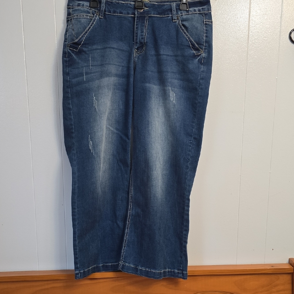 Suzanne Betro Blue Classic Denim Jeans with Distressed Details